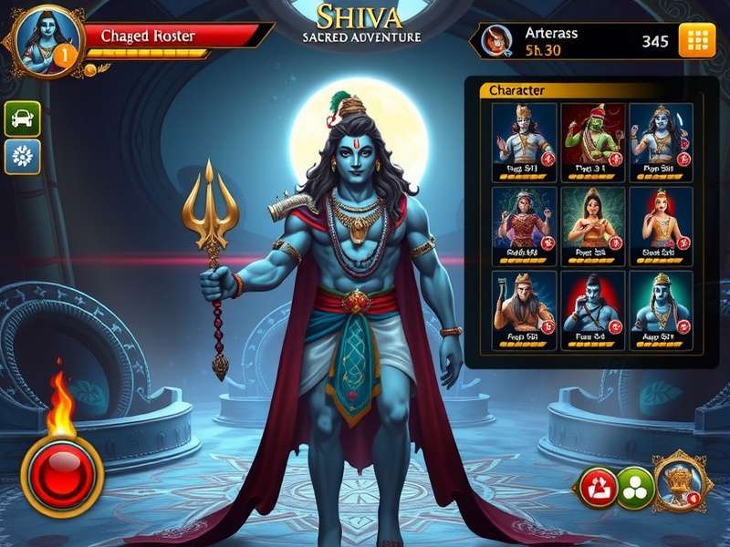 Character roster from Shiva S Sacred Adventure showing various Hindu deities