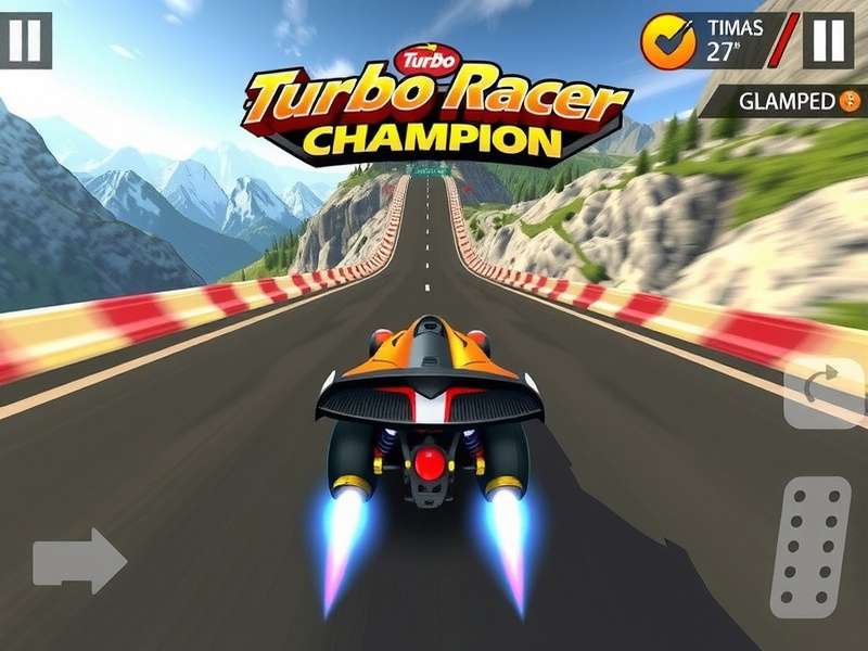 Turbo Racer Champion game interface showing high-speed racing action