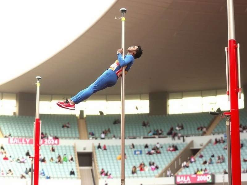 Indian pole vaulter in action during competition