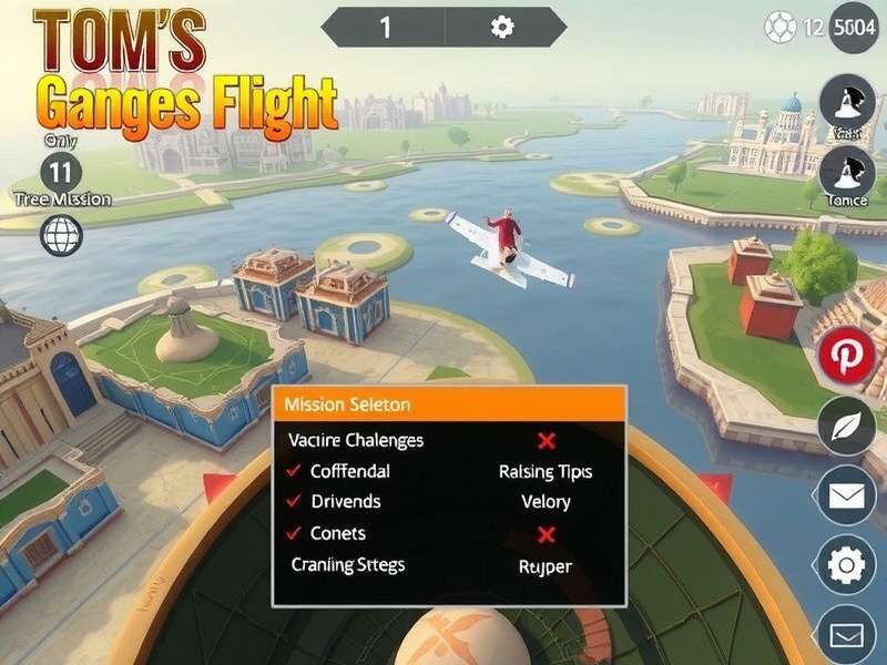 Tom S Ganges Flight gameplay screenshot showing aerial view of Varanasi