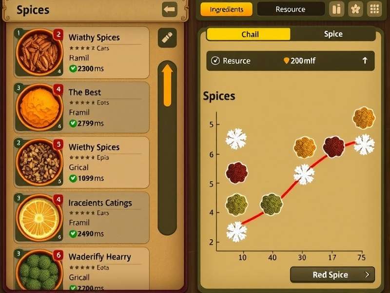 Turmeric Chai Triumphs resource management interface showing spices and ingredients