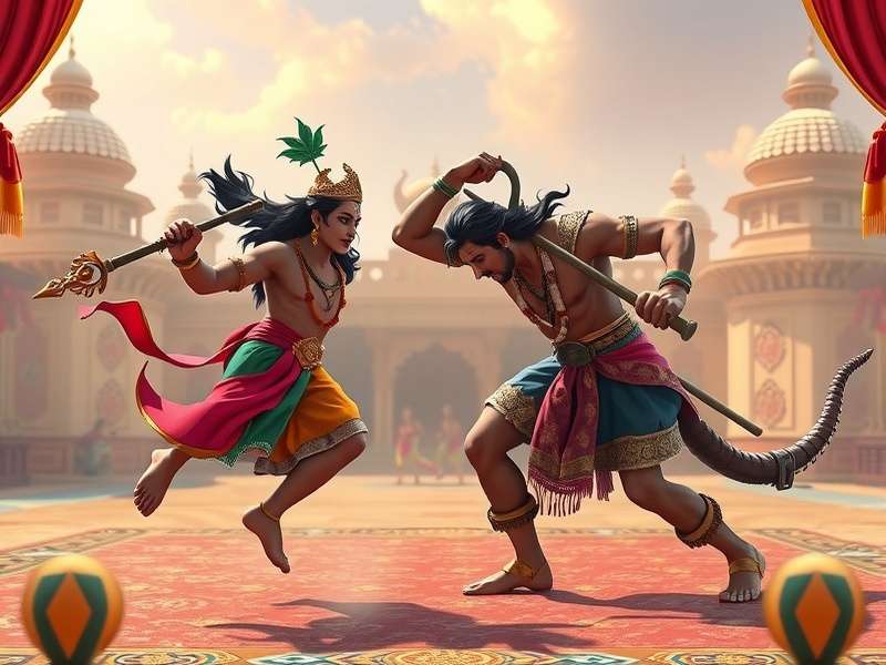 Krishna confronting Kansa in the royal arena