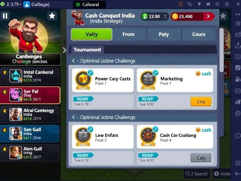 Cash Conquest India tournament screen showing multiple challenge options