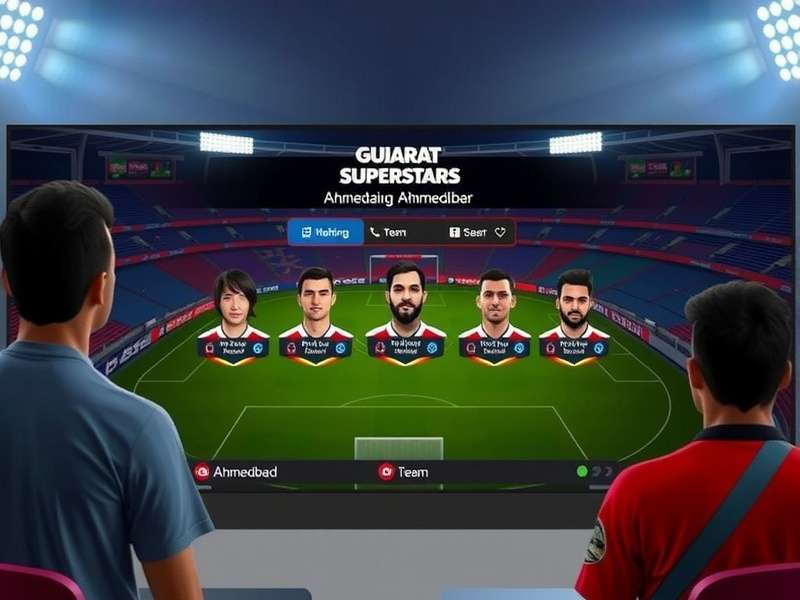 Gujarat Superstars FIFA gameplay screenshot showing Ahmedabad stadium