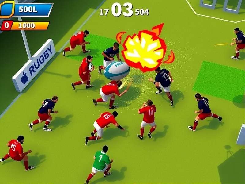 Rugby Master Blaster gameplay screenshot showing intense rugby action