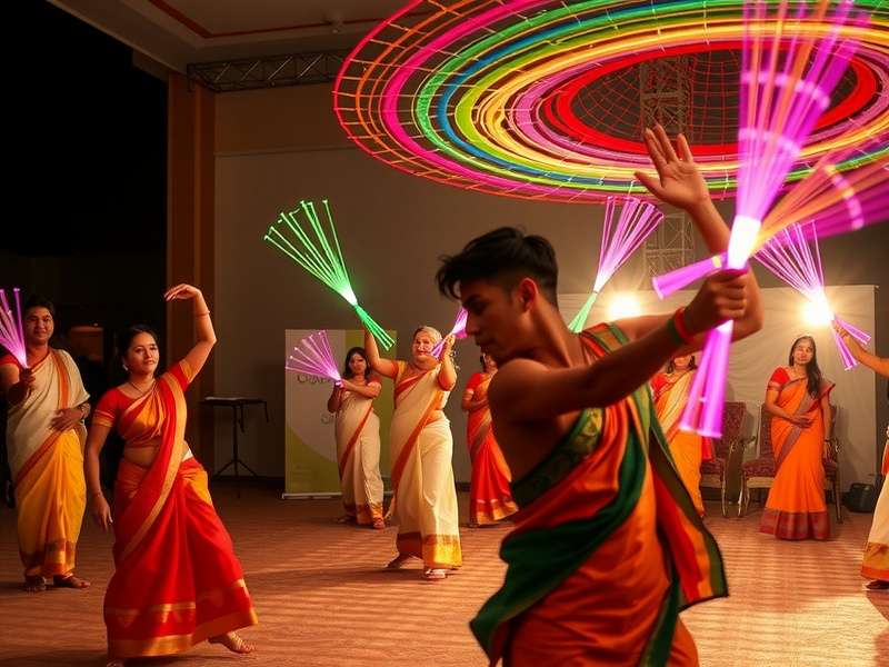 Modern Dandiya Dance Dynamo performance with LED sticks and contemporary costumes
