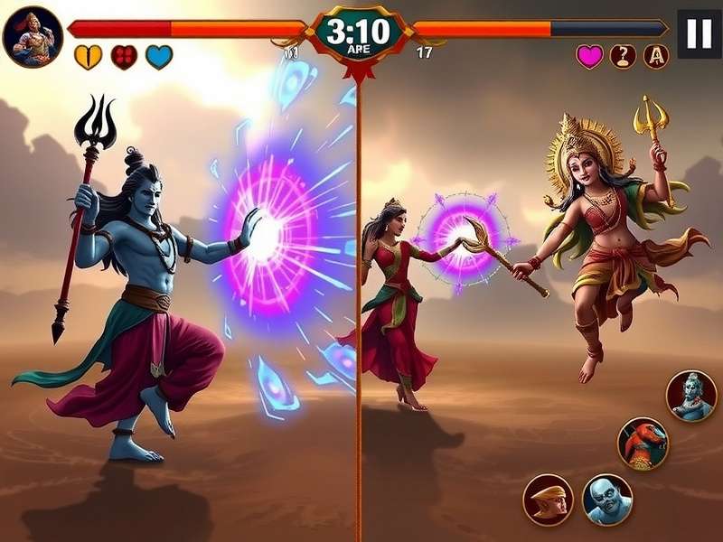 Indian Deity Warriors gameplay screenshot showing divine characters in battle
