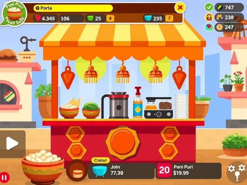 Pani Puri Paradise gameplay screenshot showing colorful street food stall