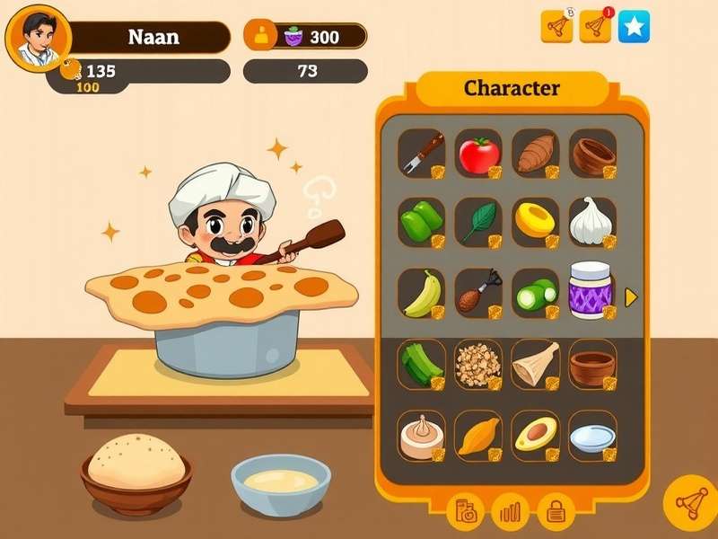 Naan Quest Dominator gameplay screenshot showing character cooking naan
