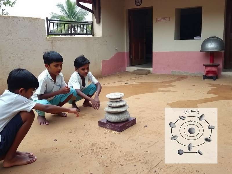 Children playing Lagori Master in a traditional Indian setting