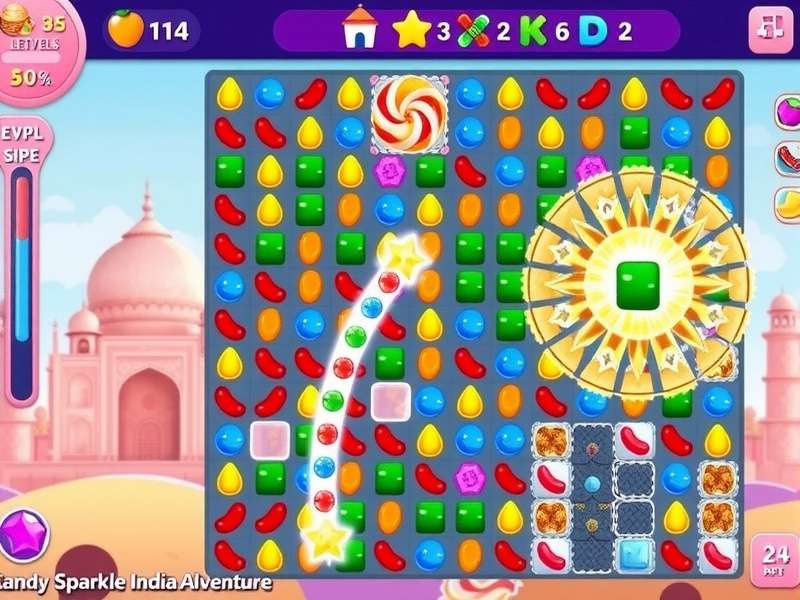 Candy Sparkle India Adventure gameplay screenshot showing colorful candies and Indian-themed elements