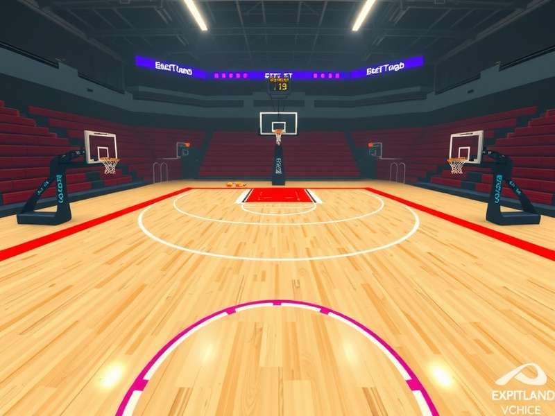 Basket Bounce VR gameplay interface showing virtual basketball court