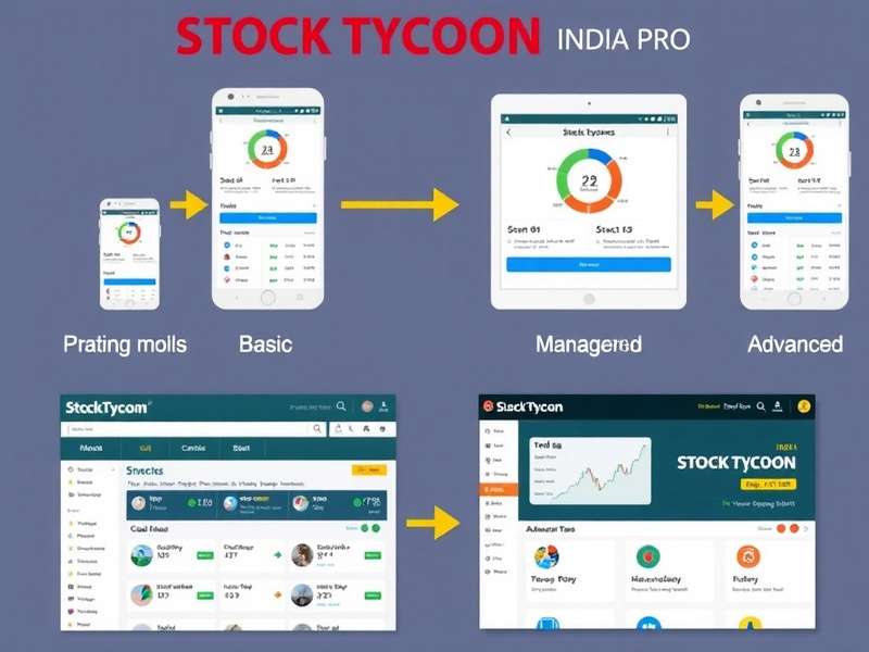 Stock Tycoon India Pro interface evolution showing progression from basic to advanced features