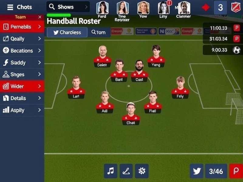 Handball Empire Build gameplay screenshot showing team management interface