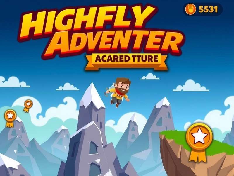 High Flyer Adventure gameplay screenshot showing character flying over mountains