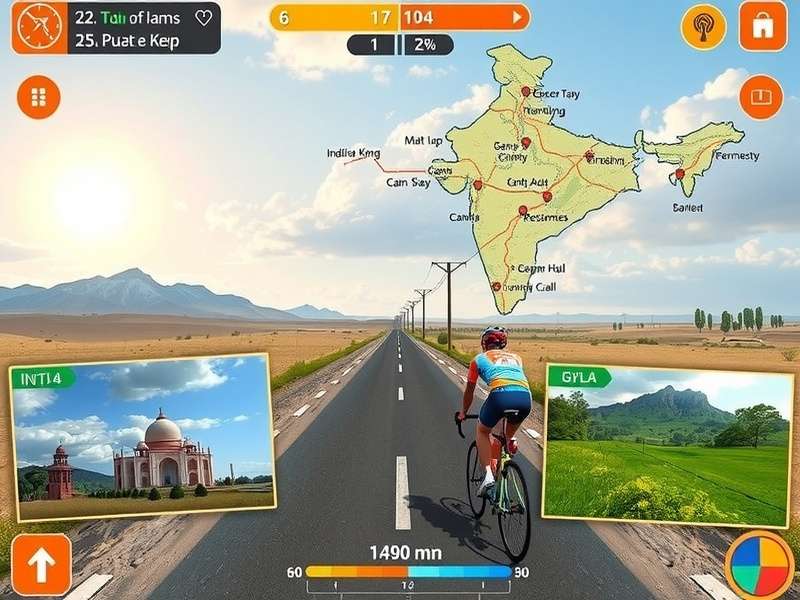 Namaste Cycling Adventure gameplay showing diverse Indian landscapes