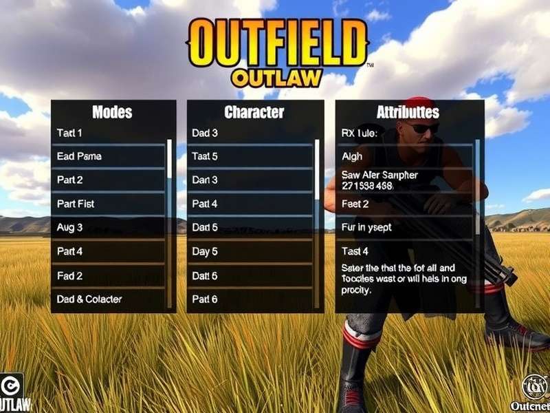 Outfield Outlaw character attributes and customization screen