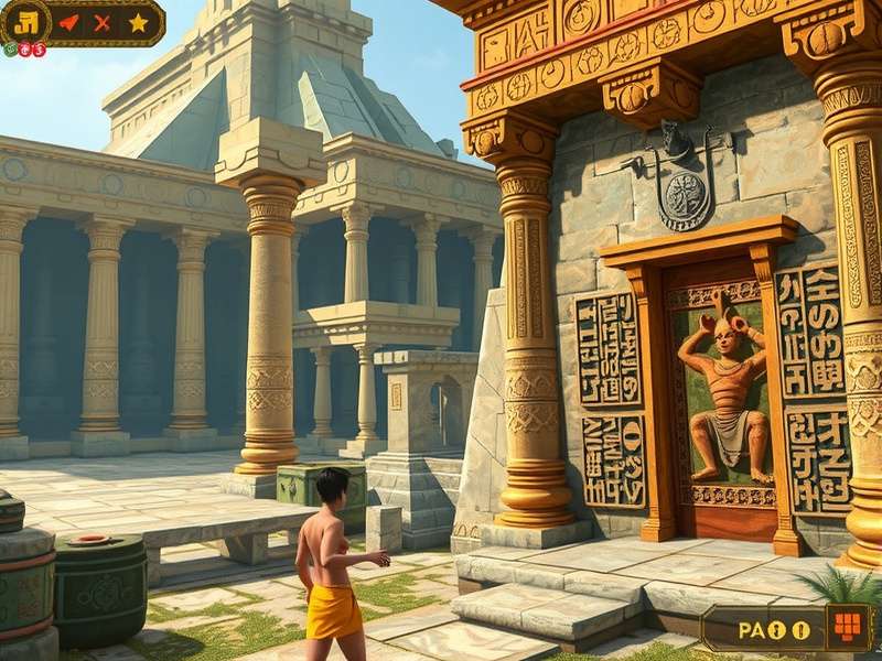 Hampi Ruins Adventure gameplay screenshot showing ancient temple exploration