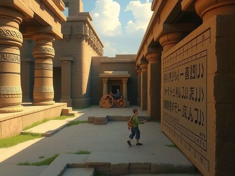 Hampi Ruins Adventure character interacting with ancient inscriptions