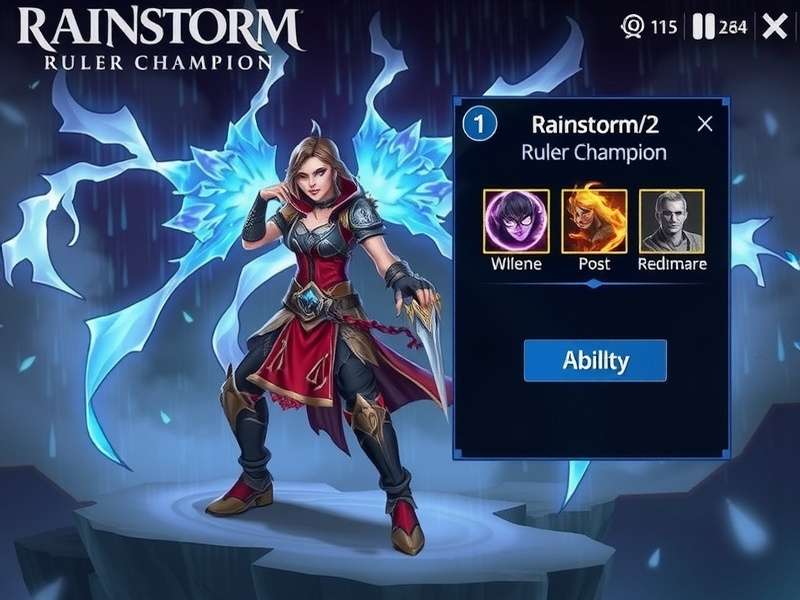 Rainstorm Ruler Champion gameplay screenshot showing character using storm abilities