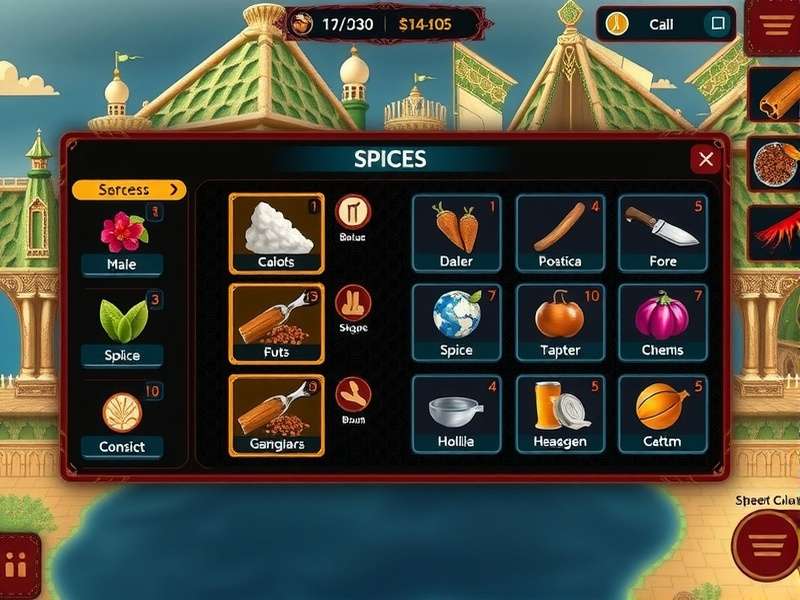 Spice Empire Legends gameplay screenshot showing spice trading interface