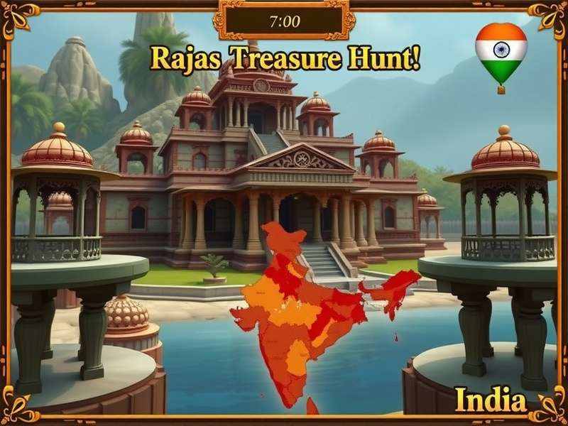 Rajas Treasure Hunt map interface showing different Indian regions
