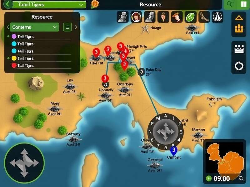 Tamil Tigers gameplay screenshot showing strategic map interface