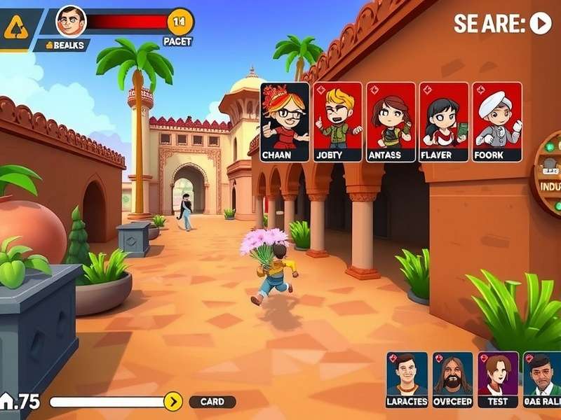 Ace Runner Supreme gameplay screenshot showing character running through colorful Indian-themed level