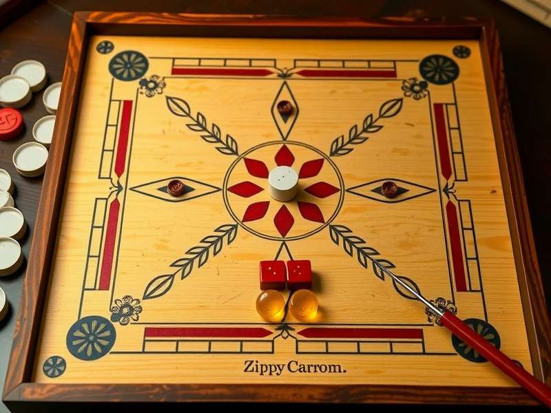 Zippy Carrom Conqueror game setup with pieces and striker