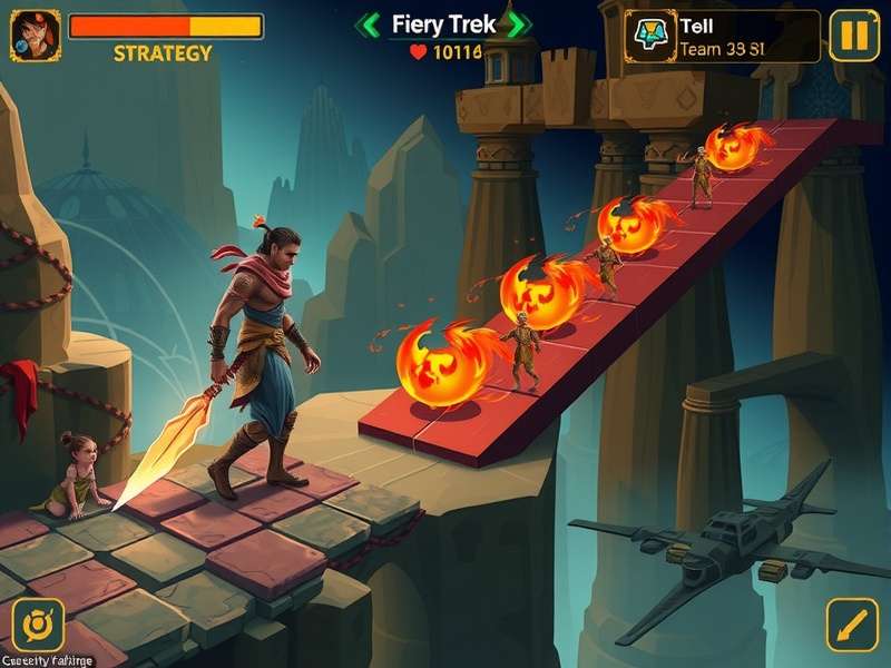 Fiery Trek strategy map showing optimal path through challenging level