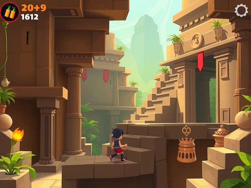 Dash Through Temples gameplay showing character navigating ancient temple