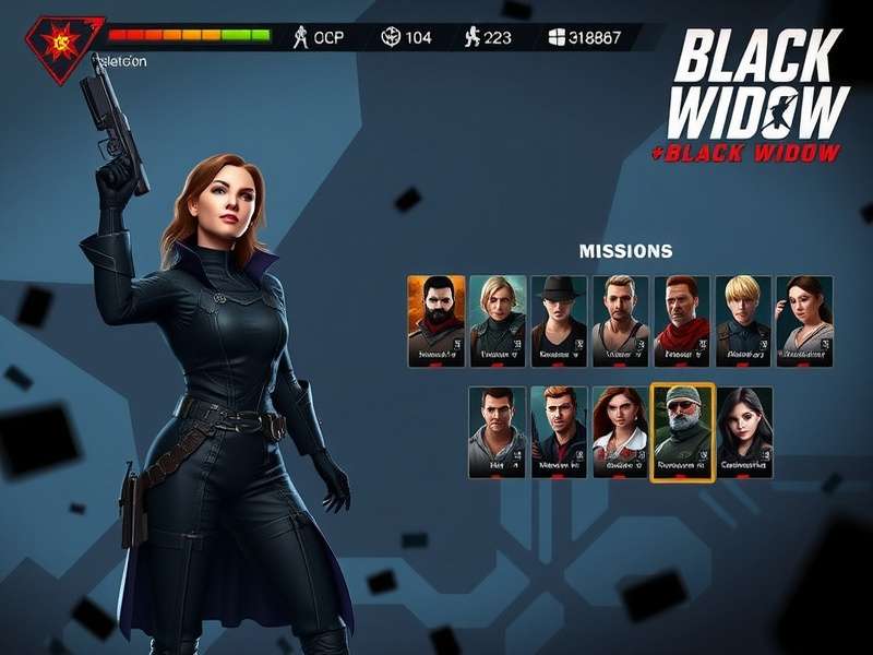Black Widow character selection screen showing diverse roster