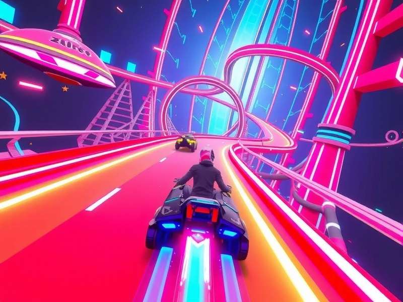 Zero G Rider gameplay screenshot showing futuristic anti-gravity vehicles racing through neon-lit tracks