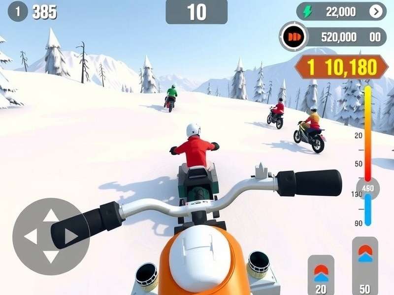 Scooty Snowy Ride gameplay screenshot showing winter environment