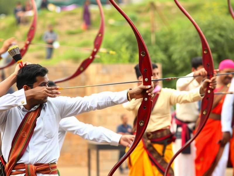 Bharat Arrow Expert demonstration showing traditional archery stance