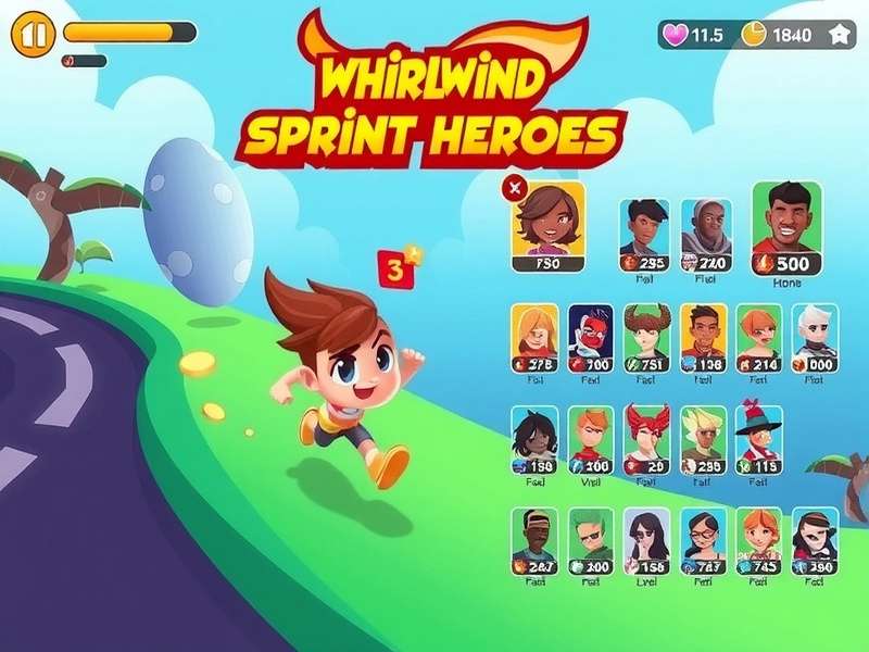 Whirlwind Sprint Heroes gameplay screenshot showing character running through colorful environment