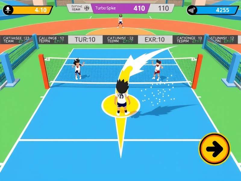 Volley Sprint Masters gameplay screenshot showing volleyball court with racing elements