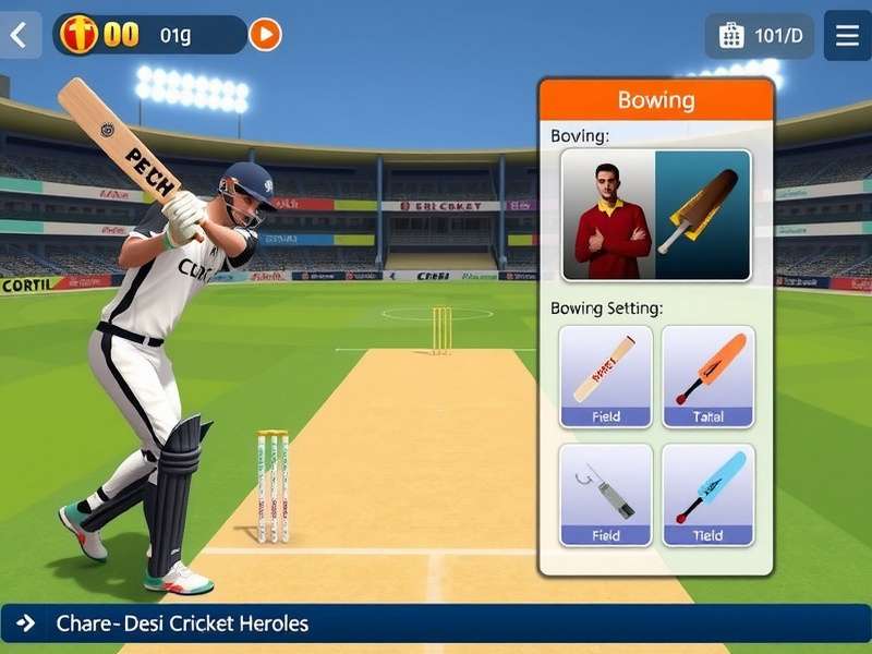 Desi Cricket Heroes gameplay screenshot showing batting interface