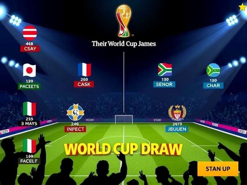 FIFA World Cup trophy surrounded by team flags