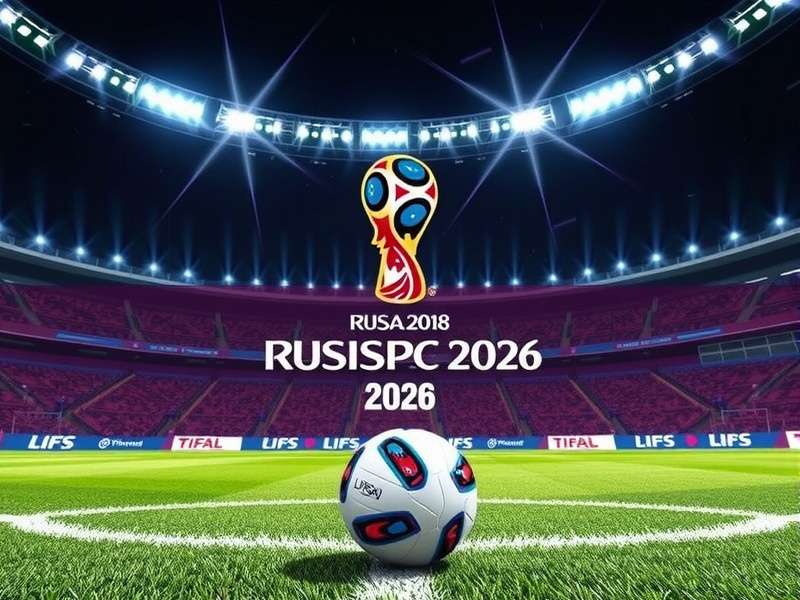 FIFA Soccer World Cup 2026 — massive stadium with floodlights and pitch ready for the biggest football tournament