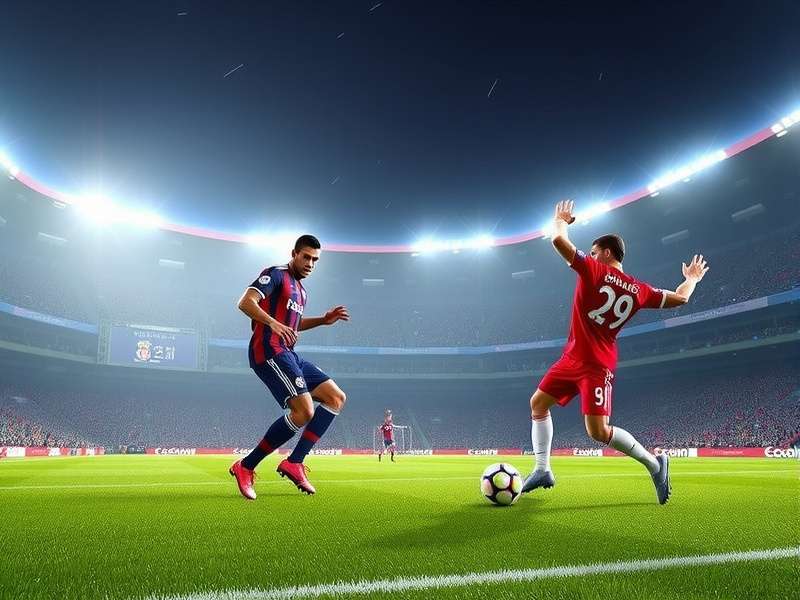 FIFA Soccer game action shot with players competing on a vibrant pitch