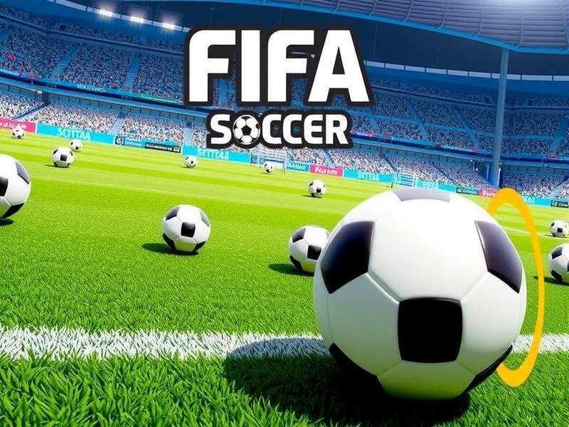 Official FIFA Soccer Ball Set displayed on a pitch with stadium background